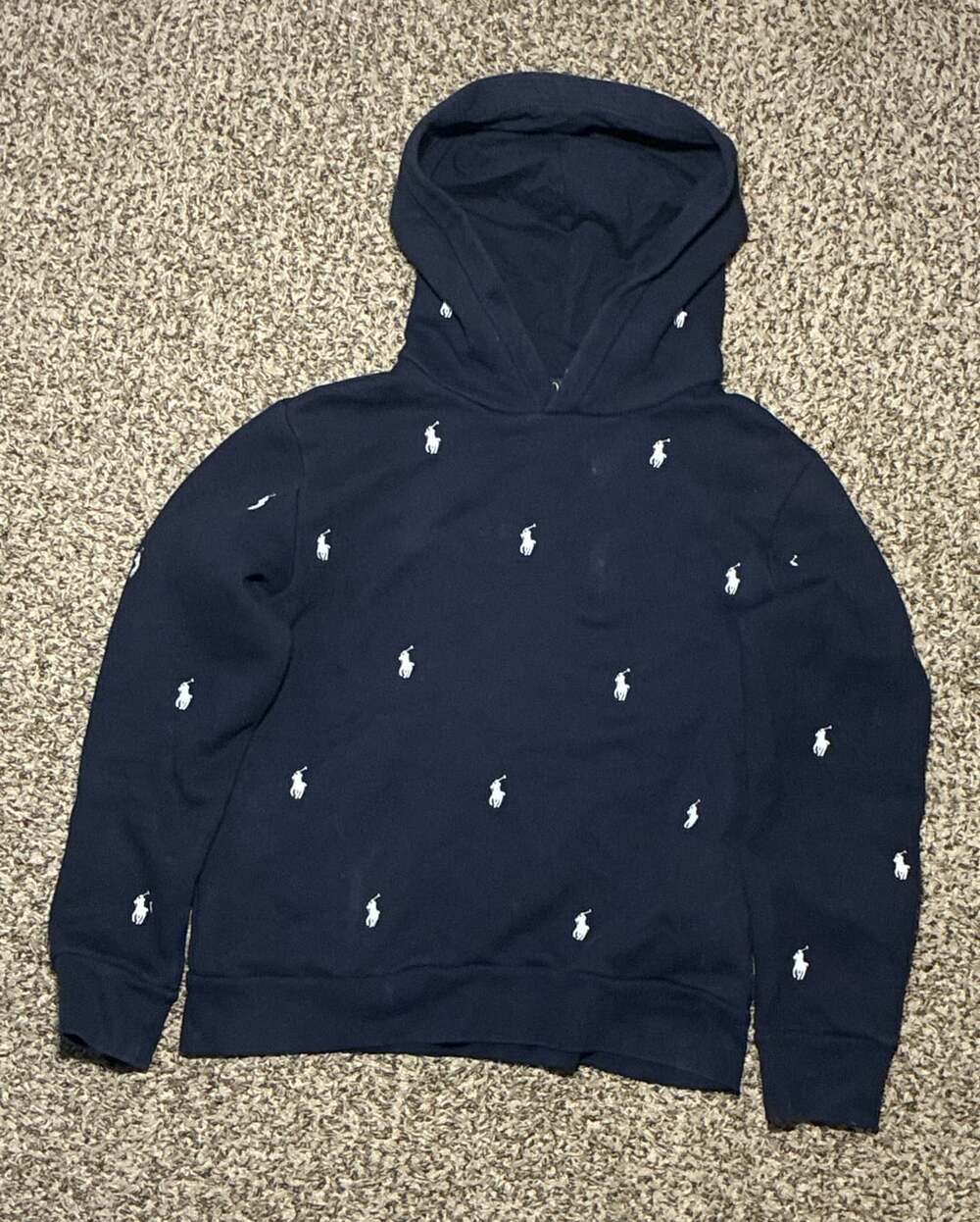 Polo Ralph Lauren All-Over Multi Pony Hoodie Size M (10-12) Navy Blue